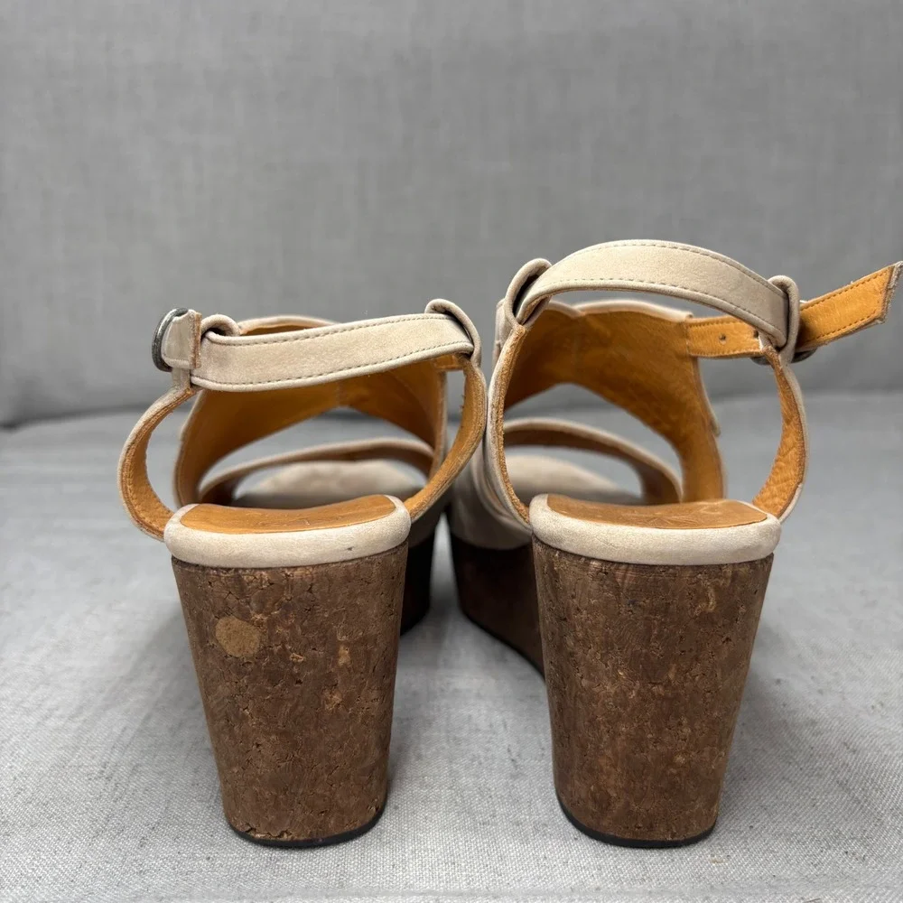 Coclico Melania Cork Wedge Sandals Beige Nubuck Slingback Platform EU 39